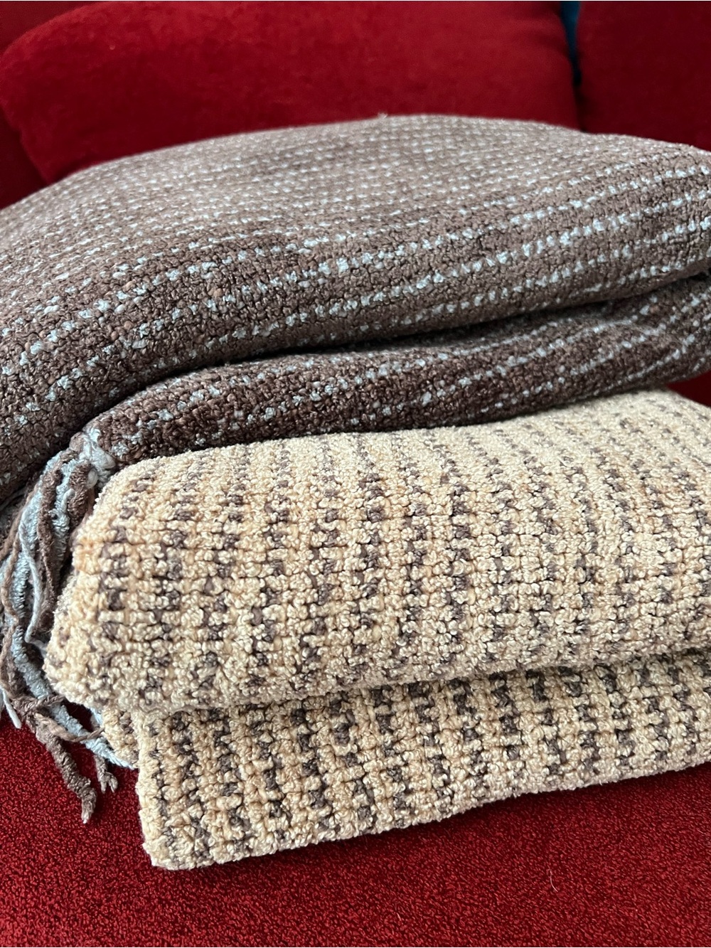 Restoration Hardware 5lb Beige & Brown Chenille Woven Fringe Throw - Picture 3 of 9